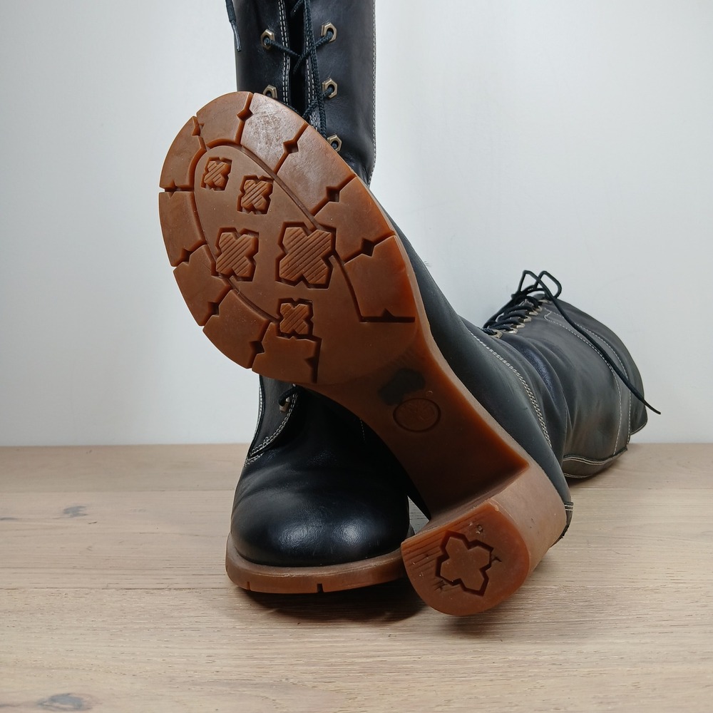 Timberland Boots Women 9.5 Black Leather Knee High Lace Up Block Heel - Picture 9 of 12